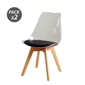 muvip pack 2 sillas design d1000 patas macizas de madera cojin acolchado en la base color blanco/negro