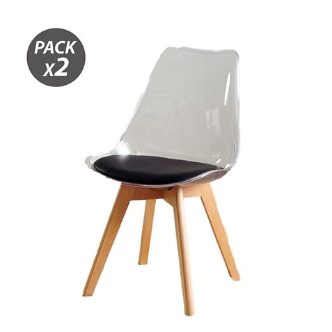 muvip pack 2 sillas design d1000 patas macizas de madera cojin acolchado en la base color blanco/negro