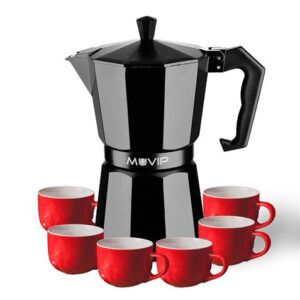 muvip mv0607 cafetera de aluminio capacidad 6 tazas mango ergonomico antiadherente apta para placas electricas, vitroceramicas y gas color negro mate