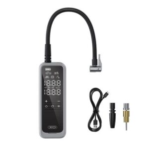 xo cz018 inflador de aire portatil pantalla lcd 3 bocas powerbank 5000mah linterna