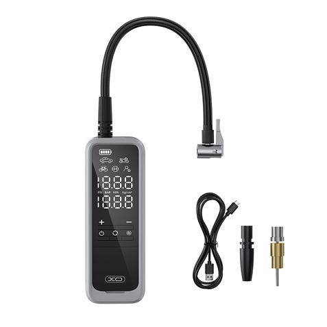 xo cz018 inflador de aire portatil pantalla lcd 3 bocas powerbank 5000mah linterna