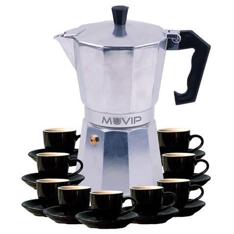 muvip mv0605 cafetera de aluminio capacidad 9 tazas mango de baquelita termoresistente ergonomico apta para placas electricas, vitroceramicas, gas e induccion color aluminio