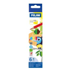 milan pack de 6 lapices hexagonales de colores mina 2.9mm resistente a la rotura colores surtidos
