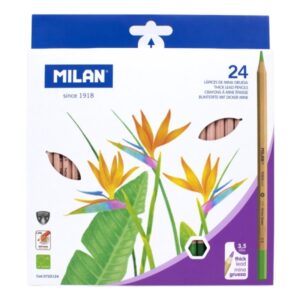 milan pack de 24 lapices hexagonales de colores mina gruesa 3.5mm resistente a la rotura madera certificada fsc colores surtidos
