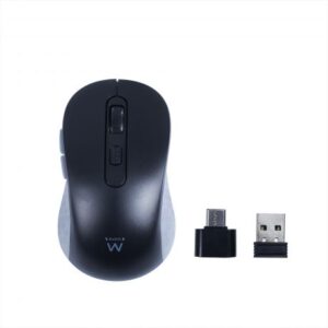 ewent ew3204 raton inalambrico usb 1600dpi 6 botones receptor usb a y usb c uso ambidiestro color negro/gris