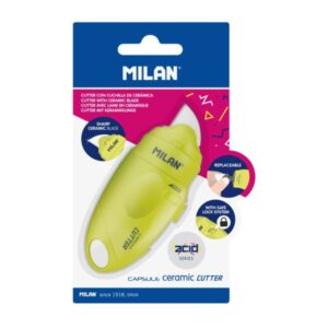 milan serie acid capsule cutter de hoja ceramica reemplazable tamaño bolsillo diseño ergonomico sistema de bloqueo color amarillo