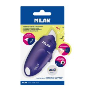 milan serie acid capsule cutter de hoja ceramica reemplazable tamaño bolsillo diseño ergonomico sistema de bloqueo color azul