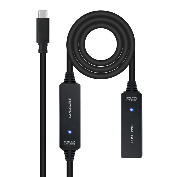 nanocable cable prolongador usb c 3.2 macho a usb c 3.2 hembra 10 metros amplificador color negro