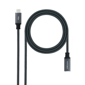 nanocable cable prolongador usb c 3.2 macho a usb c 3.2 hembra gen2x2 20gbp 100w 5a 4k 60hz 0.5 metros mallado color negro