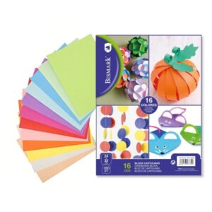 bismark pack de 16 cartulinas 180 g/m² tamaño 24 x 32cm colores surtidos