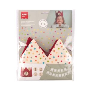 apli kids corona de cumpleaños con numeros del 1 al 5 ajustable y reversible fabricada en tela color rojo y con estrellas