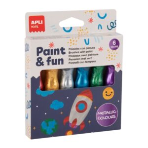 apli kids pack de 6 temperas en tubo con pincel 13ml practico y sin limpieza fomenta creatividad y colaboracion colores surtidos metalizados