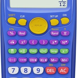 casio fx 55 plus calculadora cientifica pantalla lcd 12 digitos 240 funciones funcion de potencia (cuadrado), calculo exponencial etc... tapa protectora color azul