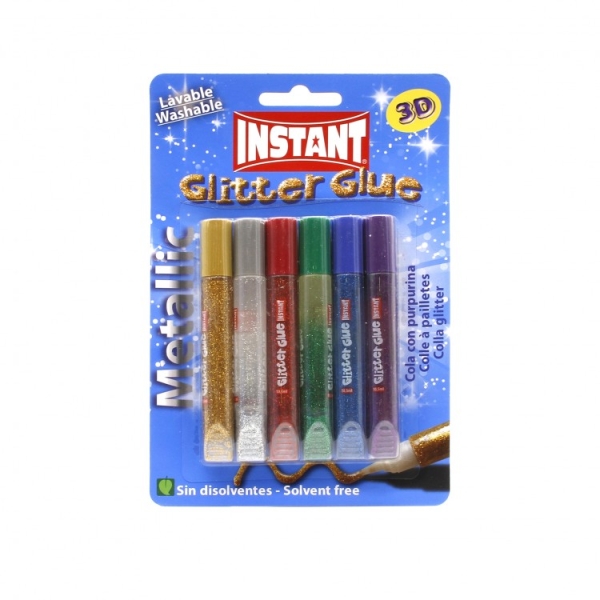 instant glitter glue metallic pack de 6 tubos de pegamento con purpurina 10.5ml para distintas superficies sin disolventes colores metalicos surtidos