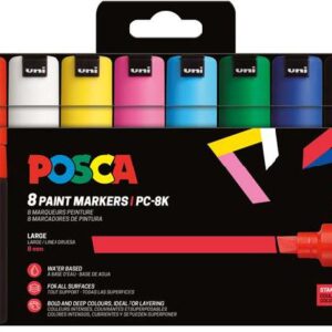 posca pc 8k/8c estuche de 8 marcadores de pintura punta biselada acrilica 8mm tinta base al agua resistente a la luz color surtido