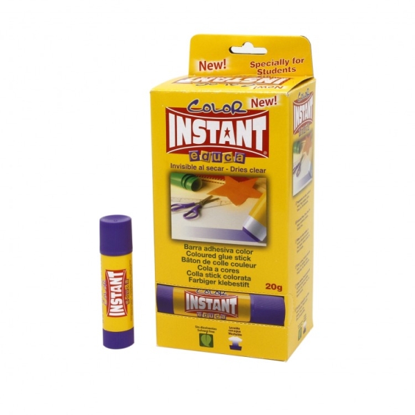 instant color educa barra de pegamento 20grs apto para uso infantil y/o domestico lavable sin disolventes color lila