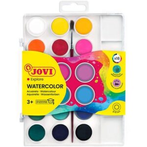 jovi pack de 18 acuarelas en pastilla 22mm + pincel brillantes facilmente mezclables colores surtidos