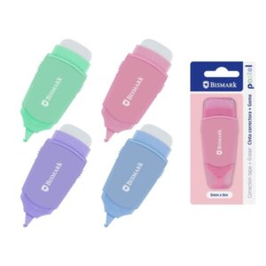 bismark pastel cinta correctora 5mmx6m con goma de borrar perfecta adherencia al papel presentacion en blister cuerpo de colores pastel surtidos