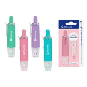 bismark pastel cinta correctora retractril 5mmx6m + recambio perfecta adherencia al papel presentacion en blister cuerpo de colores pastel surtidos
