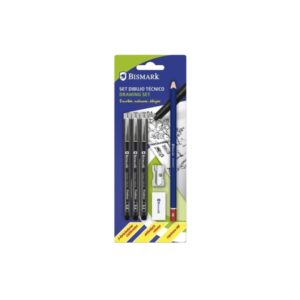 bismark pack escolar con 3 rotuladores calibrados color negro 0.2, 0.4, 0.8mm, lapicero hb, goma, afilalapiz