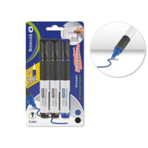 bismark pack de 3 rotuladores para pizarra blanca con grip punta redonda 3mm colores negro y azul