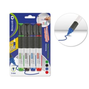 bismark pack de 4 rotuladores para pizarra blanca con grip punta redonda 3mm colores surtidos