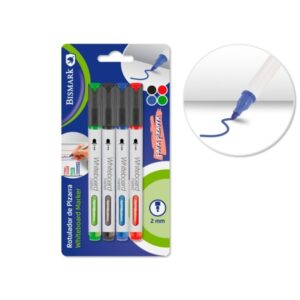 bismark pack de 4 rotuladores para pizarra blanca punta redonda 2mm colores surtidos