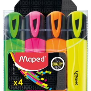maped peps classic pack de 4 marcadores fluorescentes punta biselada trazo de 1 a 5mm ideal para subrayar y resaltar colores surtidos