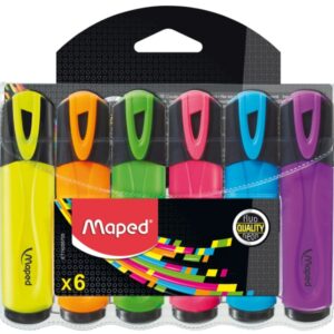 maped peps classic pack de 6 marcadores fluorescentes punta biselada trazo de 1 a 5mm ideal para subrayar y resaltar colores surtidos