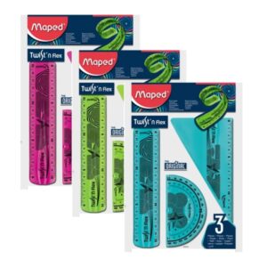 maped twist´n flex original pack de reglas flexibles regla 15cm, cartabon 60º/15cm, transportador 180º/10cm colores surtidos aleatorios