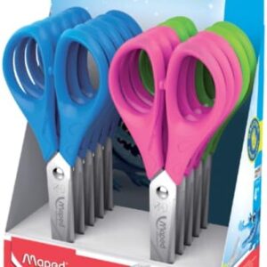 maped essentials zurdos tijera escolar punta redonda 13cm hojas de acero inoxidable mango de plastico simetrico colores surtidos