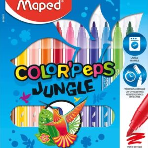 maped color´peps jungle pack de 12 rotuladores con punta media bloqueada 2mm ojival, suave y flexible tinta lavable colores surtidos