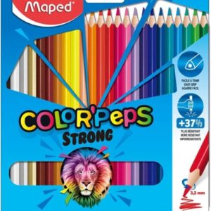 maped color´peps strong pack de 24 lapices triangulares de colores mina 3,2mm sin madera punta ultra resistente colores surtidos