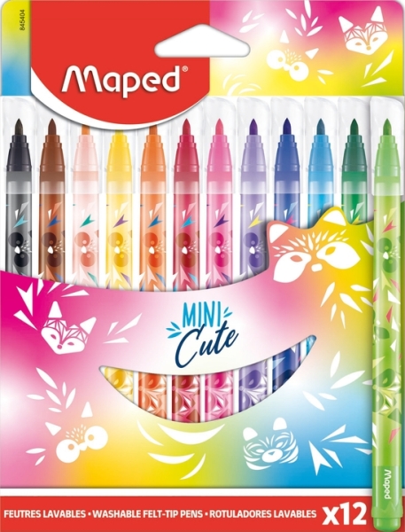 maped jungle mini cute pack de 12 rotuladores con punta media bloqueada 2.8mm tinta lavable colores surtidos