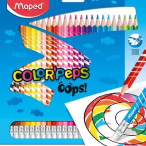maped color´peps oops pack de 24 lapices de colores borrables mina 2.9mm con goma de borrar sin madera colores surtidos