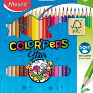 maped color´peps star pack de 24 lapices de colores triangulares mina suave madera certificada fsc colores surtidos
