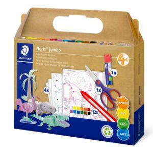 staedtler noris junior conjunto de manualidades pack de 9 cera jumbo noris + barra de pegamento + tijeras + 4 plantillas para manualidades colores surtidos