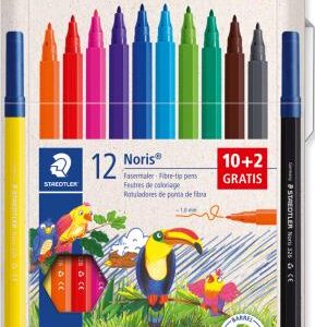 staedtler noris 326 pack de 12 rotulador de punta fina trazo 1mm tina base de agua tapa ventilada colores surtidos