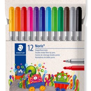 staedtler noris 320 pack de 12 rotuladores doble punta de fibra trazos 1 y 3mm tapa ventilada colores surtidos