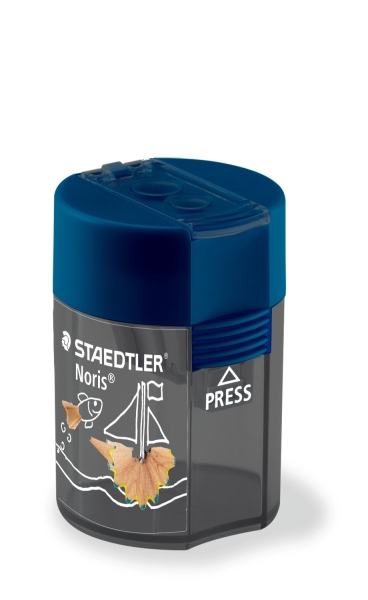 staedtler 512 f sacapuntas de 2 orificios con deposito para lapices de 8.2mm y 10.2mm color azul