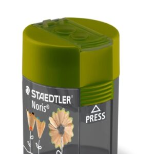 staedtler 512 f sacapuntas de 2 orificios con deposito para lapices de 8.2mm y 10.2mm color verde