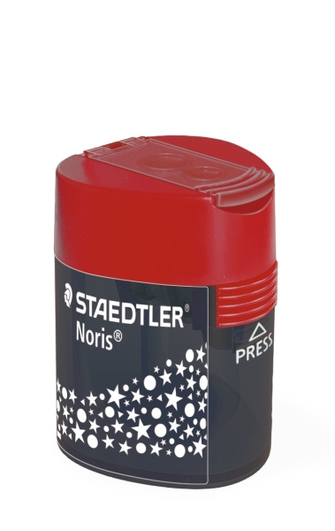 staedtler 512 f sacapuntas de 2 orificios con deposito para lapices de 8.2mm y 10.2mm color rojo