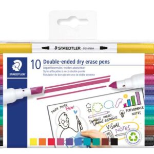 staedtler lumocolor 3010 pack de 10 marcadores para pizarra blanca doble punta biselada y conica tinta base de agua colores surtidos