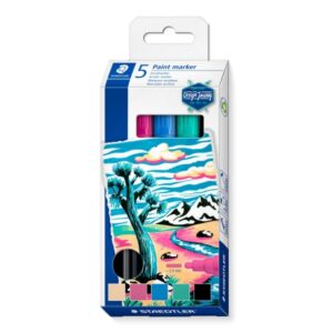 staedtler lumocolor 349 pack con 5 marcadores acrilicos permanentes trazo 2.4 mm aprox. tinta base de agua colores surtidos