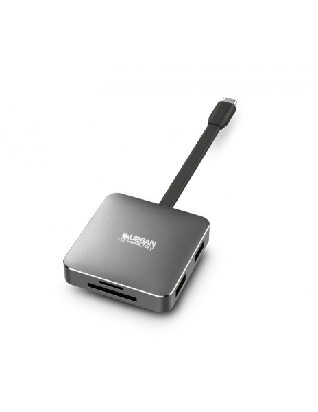 urban factory hubee light mini hub usb c macho usb a/hdmi/sd/msd hembra 100w pd color gris metal