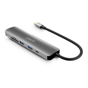 urban factory hubee hub 6 en 1 usb c macho usb a/hdmi/usb c/sd/msd hembra 100w pd color gris metal