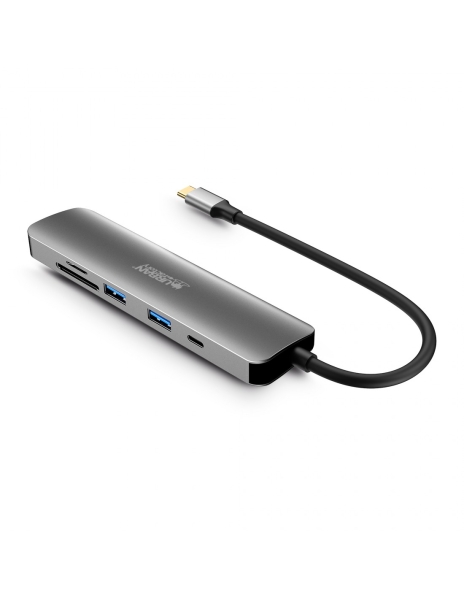 urban factory hubee hub 6 en 1 usb c macho usb a/hdmi/usb c/sd/msd hembra 100w pd color gris metal