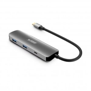 urban factory hubee hub 4 en 1 usb c macho usb a/usb c/hdmi hembra 100w pd color gris metal