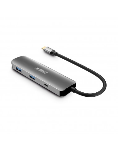 urban factory hubee hub 4 en 1 usb c macho usb a/usb c/hdmi hembra 100w pd color gris metal