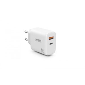 urban factory powee cargador usb c gan de 65w 1 puerto usb c de 45w + 1 puerto usb a de 18w carga rapida color blanco